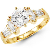 Center Round 14K Yellow Gold CZ Engagement Ring