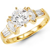 14K Yellow Gold Round CZ Center Engagement Ring