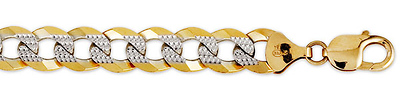 12.5mm White Pave Curb (Cuban) Gold Bracelet