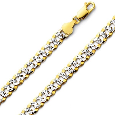 7mm White Pave Curb (Cuban) Gold Bracelet