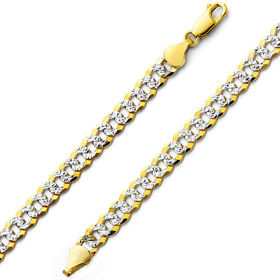 6mm White Pave Curb (Cuban) Gold Bracelet