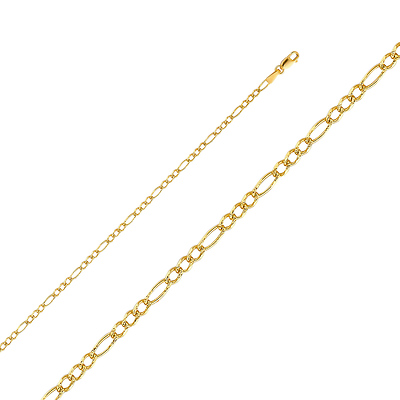 2mm Yellow Pave Figaro Gold Bracelet