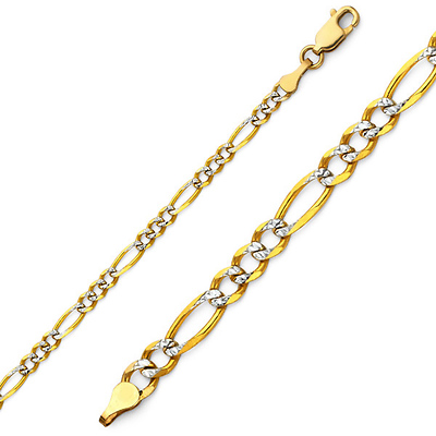 3mm White Pave Figaro Gold Bracelet