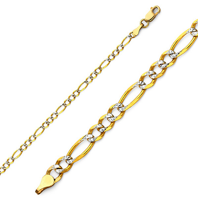 2mm White Pave Figaro Gold Bracelet