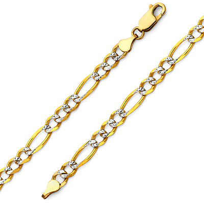 5mm White Pave Figaro Gold Bracelet