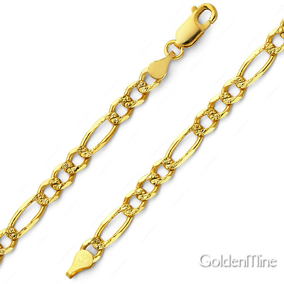 6mm Yellow Pave Figaro Gold Bracelet