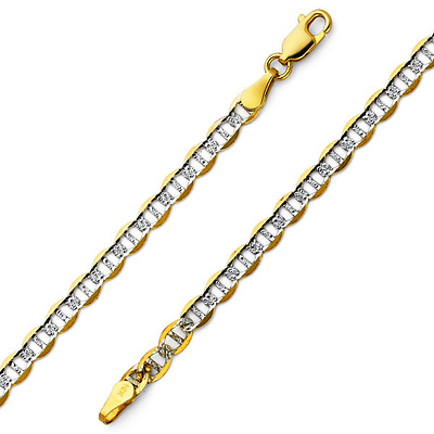 4mm White Pave Flat Mariner Gold Bracelet
