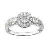 Floral 14K White Gold Round Cut & Side Baguette Diamond Ring