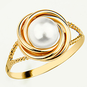 yellow gold pearl love knot ring