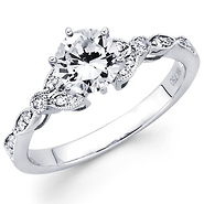 14KW Micro Pave Set Round Diamond with Milgrain Engagement Ring