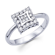 14K White Gold Fancy Square Head Round Diamond Ring