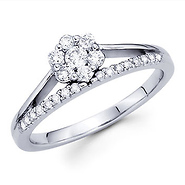 14K White Gold Round Diamond Fancy Flower Ring