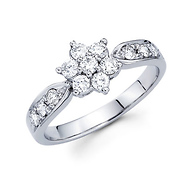 14K White Gold 0.60ctw Diamond Flower Ring