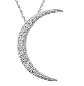 Silver CZ Diamond Crescent Moon Charm Necklace