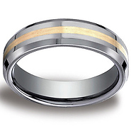 6mm 18K Yellow Gold Inlay Tungsten Benchmark Wedding Band