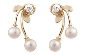 CZ 14K Pearl Leaf Earrings