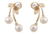 CZ 14K Pearl Leaf Earrings