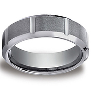 7mm Bar Cut Beveled Edge Tungsten Wedding Ring