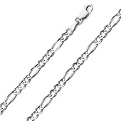 4mm Figaro Link Sterling Silver Chain Necklace