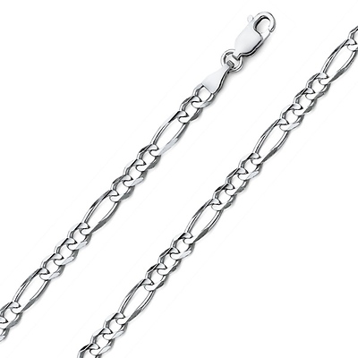 4mm Figaro Link Sterling Silver Chain Necklace