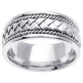 8.5mm 14K White Gold Woven Handmade Band