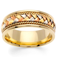 8.5mm Handmade Woven 14K Tri Color Gold Band