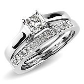 14K White Gold Princess Cut Classic Engagement Ring Set