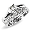 14K White Gold Princess Cut Classic Engagement Ring Set