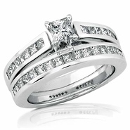 14K White Gold Princess Cut Channel Set Engagement Ring Set