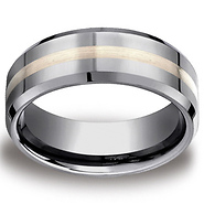 8mm Tungsten 18K Gold Inlay Designer Comfort Fit Wedding Band