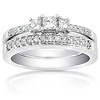 3 Stone 14K White Gold Princess Cut Bridal Ring Set