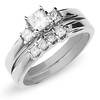 3 Stone Princess Cut 14K White Gold Engagement Ring Set