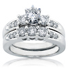 14K White Gold 3 Stone Prong Set Bridal Ring Set