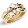 14K Yellow Gold 3 Stone Prong Set Bridal Ring Set