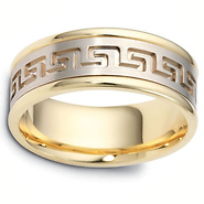 8mm Greek Key 18K Two Tone Gold Wedding Band