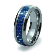 Blue Carbon Fiber Inlay Men's Tungsten Ring