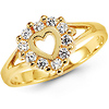 Round CZ 14K Yellow Gold Heart Ring