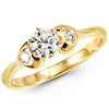 14k Yellow Gold Round CZ Heart Ring