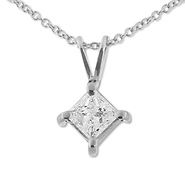 14K White Gold 0.50ct Princess Cut 4 Prong Solitaire Pendant