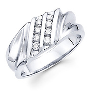 14K White Gold Round Diamond Channel Set Men's Ring
