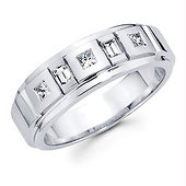 0.43ctw Princess and Baguette Cut 14K White Gold Men's Diamond Ring