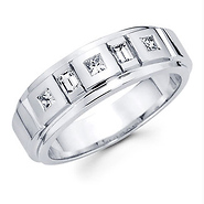 0.43ctw Princess and Baguette Cut 14K White Gold Men's Diamond Ring