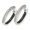 14K White Gold 22mm White and Black Diamond Hinged Hoop Earrings