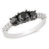 10K White Gold 1 ctw Black & White Diamond 3 Stone Ring