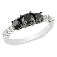 10K White Gold 1 ctw Black & White Diamond 3 Stone Ring