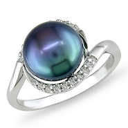Sterling Silver 0.10 CTW 9.5mm Freshwater Pearl Fashion Ring