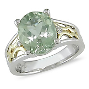Sterling Silver 3.25 CT TGW Green Amethyst & Diamond Fashion Ring