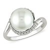 1/10 CT Diamond TW 9.5 - 10 MM Freshwater Pearl Fashion Silver Ring GHI I3