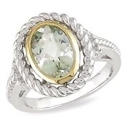 Sterling Silver 1.80 CT TGW Green Amethyst & Diamond Fashion Ring