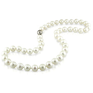 Classic 9-10mm White Freshwater Pearl Necklace Strand & Silver Clasp